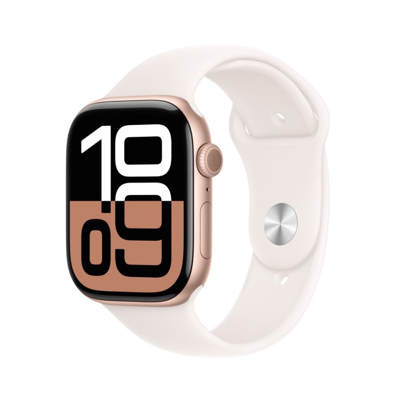 Apple Watch Series 10 46mm Cellular růžově zlatý hliník se světle ruměným sportovním řemínkem M/L
