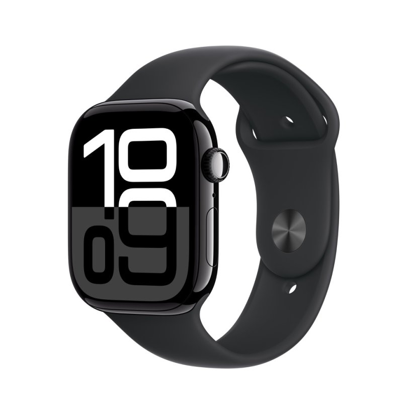 Apple Watch Series 10 42mm klavírně černý hliník s černým sportovním řemínkem M/L