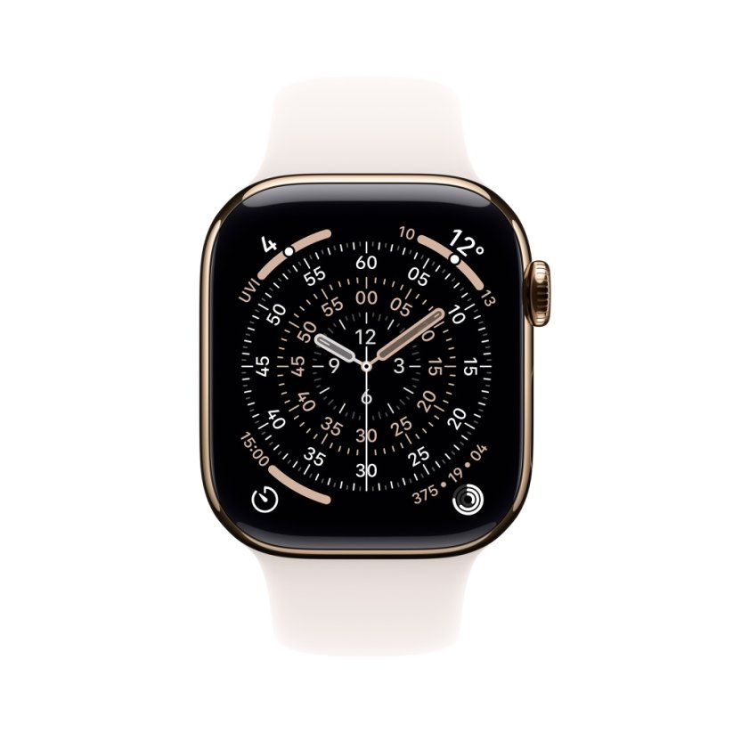 Apple Watch Series 11 Cellular 46mm zlatý titan se světle ruměným sportovním řemínkem M/L