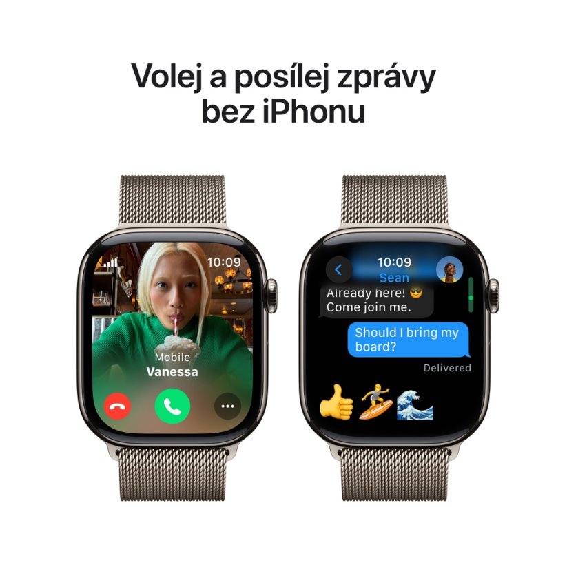 Apple Watch Series 10 46mm Cellular přírodní titan s přírodním milánským tahem M/L