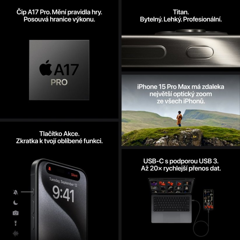 iPhone 15 Pro Max 1TB přírodní titan