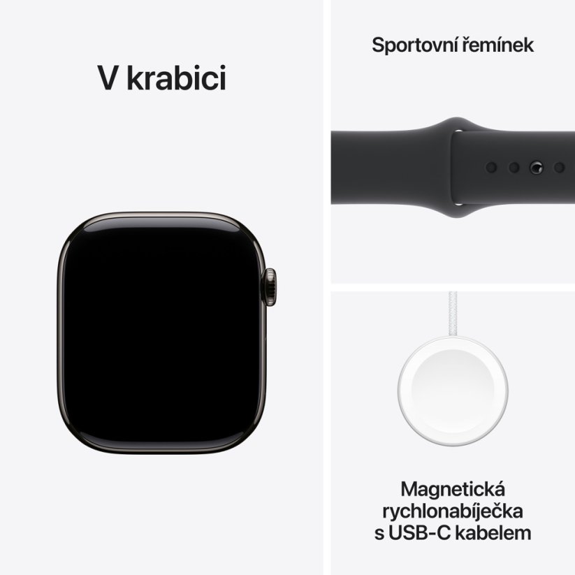 Apple Watch Series 10 42mm Cellular břidlicově šedý titan s černým sportovním řemínkem S/M