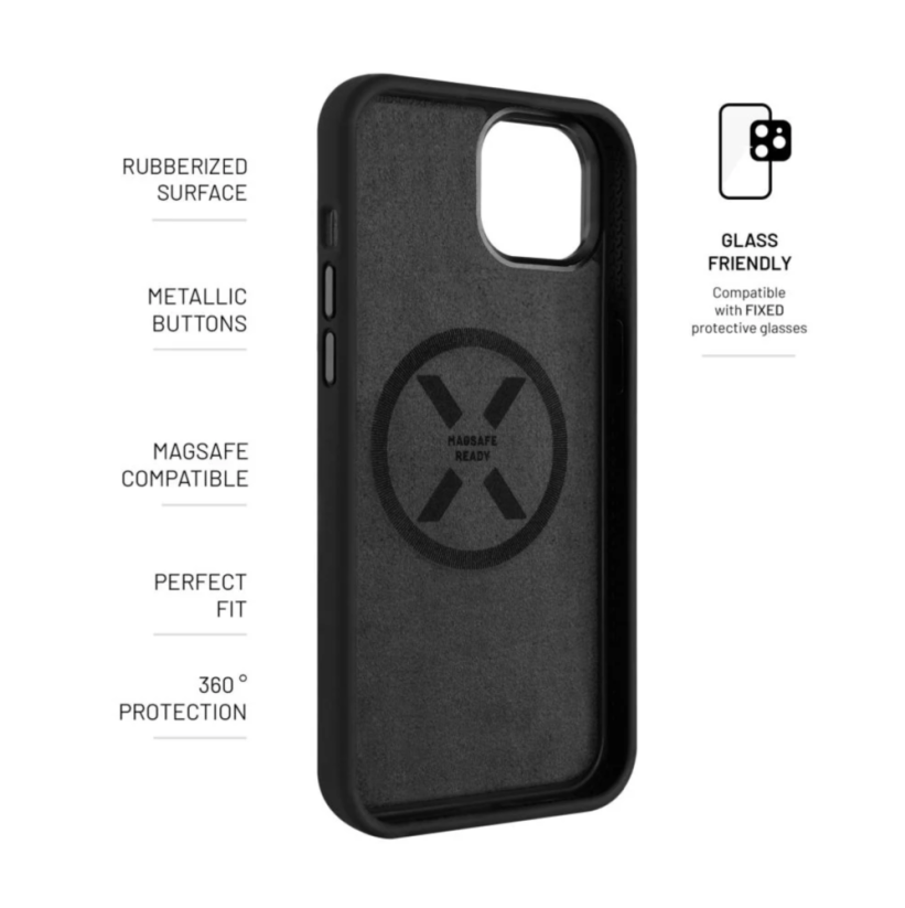 FIXED MagFlow zadní silikonový kryt s podporou MagSafe pro iPhone 15 Pro Max - černý