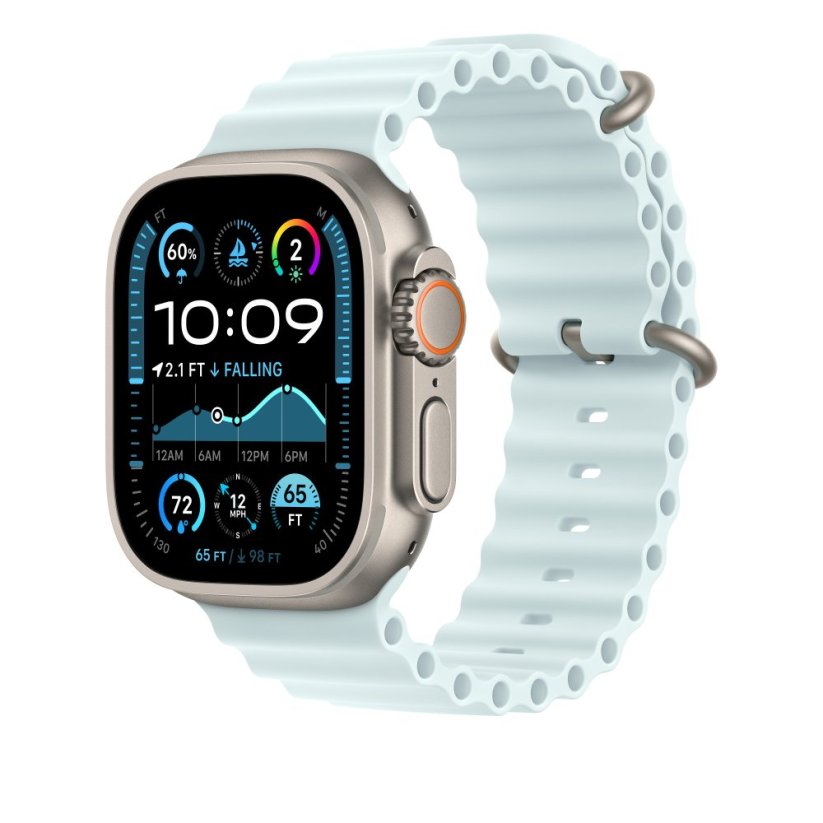 Apple Watch 49mm ledově modré prodloužení Oceánského řemínku - provedení z přírodního titanu