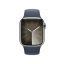 Apple Watch Series 9 Cellular 41mm Stříbrný nerez s bouřkově modrým sportovním řemínkem - S/M