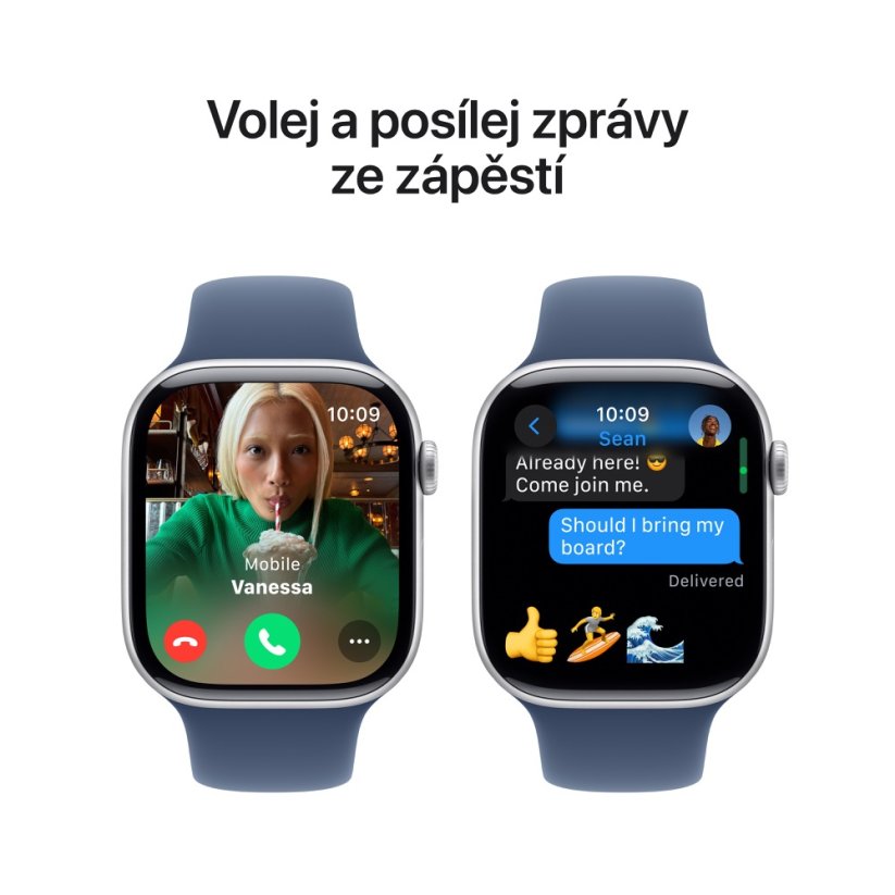 Apple Watch Series 10 42mm stříbrný hliník s denimovým sportovním řemínkem S/M
