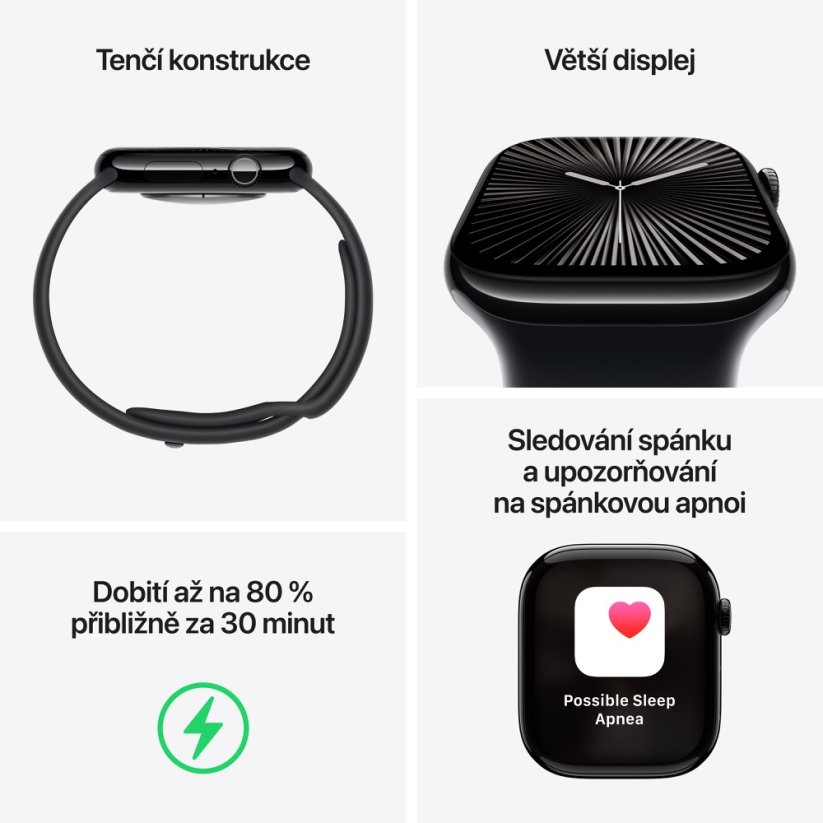 Apple Watch Series 10 42mm klavírně černý hliník s černým sportovním řemínkem M/L