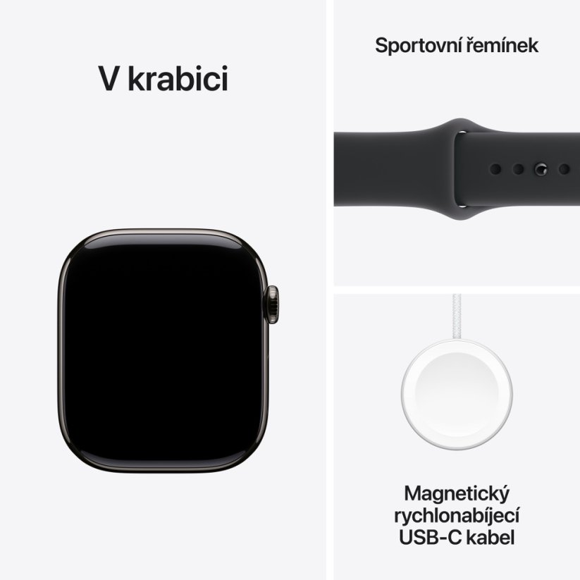 Apple Watch Series 11 Cellular 46mm šedý titan s černým sportovním řemínkem S/M