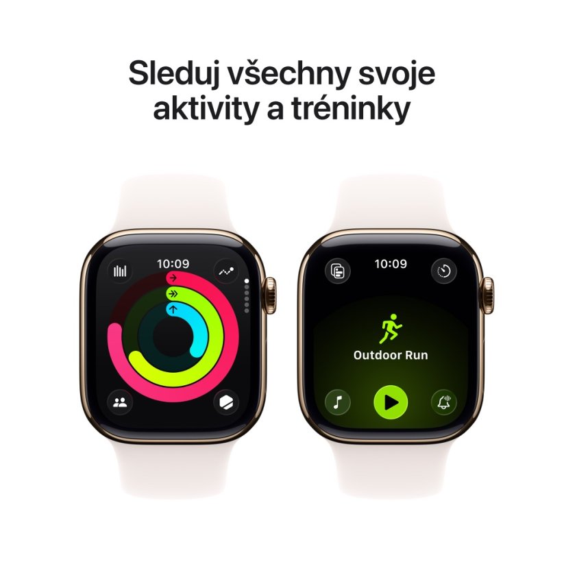 Apple Watch Series 11 Cellular 46mm zlatý titan se světle ruměným sportovním řemínkem M/L