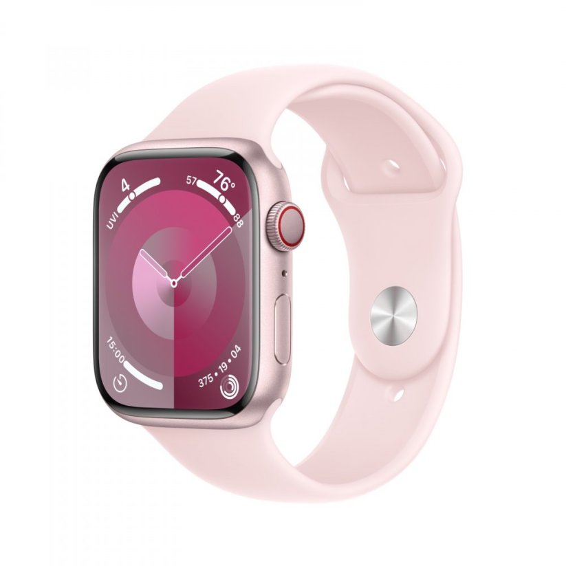 Apple Watch Series 9 Cellular 45mm Růžový hliník se světle růžovým sportovním řemínkem - M/L