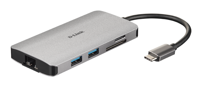 D-Link 8 v 1 adaptér z USB-C na HDMI, Gigabit Ethernet, se čtečkou SD/microSD karet a funkcí Power Delivery