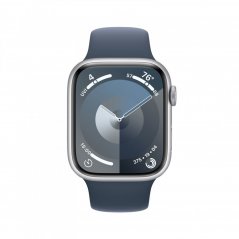 Apple Watch Series 9 45mm Stříbrný hliník s bouřkově modrým sportovním řemínkem - M/L