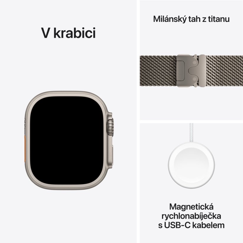 Apple Watch Ultra 2 49mm přírodní titan s přírodním titanovým milánským tahem M