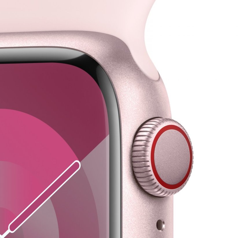Apple Watch Series 9 Cellular 41mm Růžový hliník se světle růžovým sportovním řemínkem - M/L