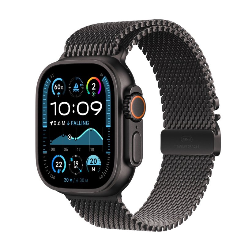 Apple Watch Ultra 2 49mm černý titan s černým titanovým milánským tahem M