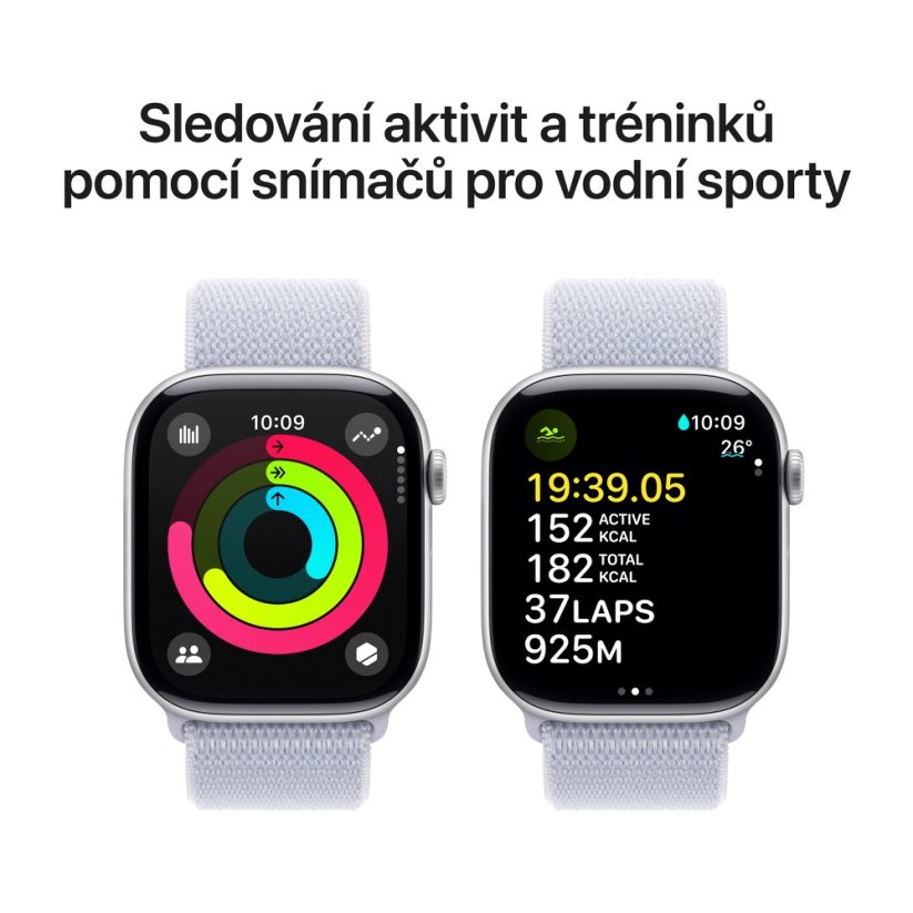 Apple Watch Series 10 46mm stříbrný hliník s oblačně modrým provlékacím řemínkem