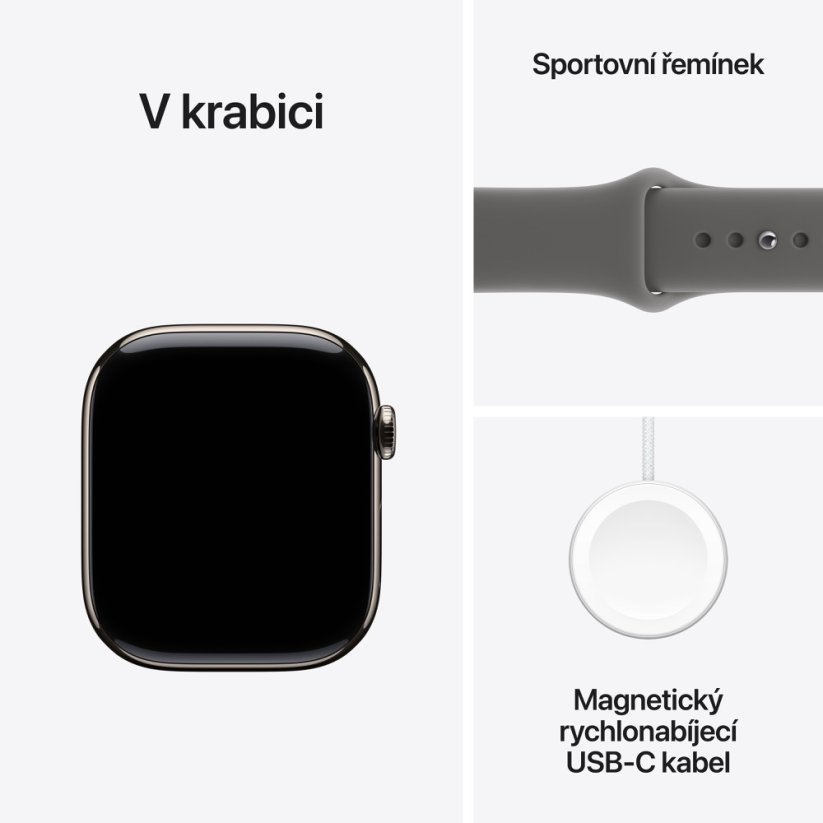 Apple Watch Series 11 Cellular 46mm přírodní titan se šedým sportovním řemínkem M/L