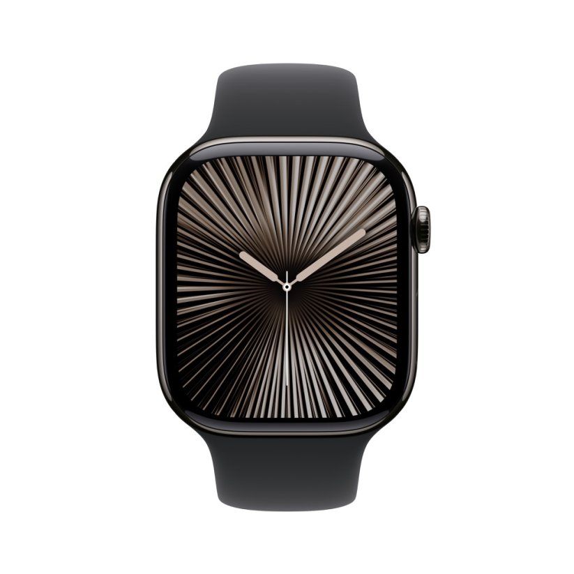 Apple Watch Series 10 42mm Cellular břidlicově šedý titan s černým sportovním řemínkem S/M