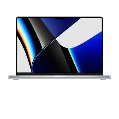 Pohled zepředu na otevřený stříbrný MacBook Pro s čipem M1