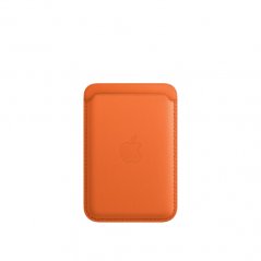 Přední strana oranžové kožené peněženky s MagSafe k iPhonu