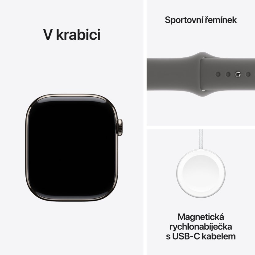 Apple Watch Series 10 46mm Cellular přírodní titan se skálově šedým sportovním řemínkem S/M