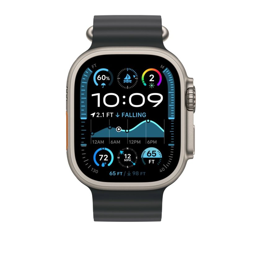 Apple Watch 49mm černý Oceánský řemínek - provedení z přírodního titanu