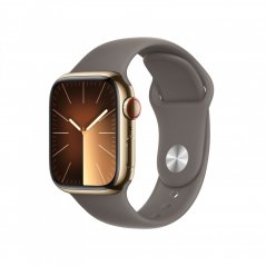 Apple Watch Series 9 Cellular 41mm Zlatý nerez s jílově šedým sportovním řemínkem - M/L