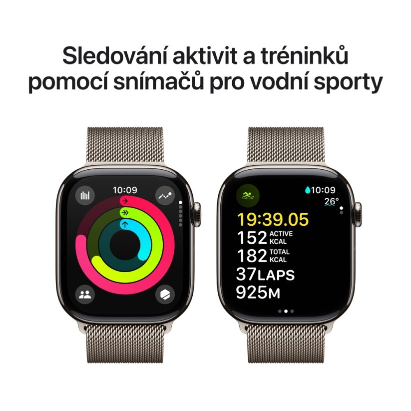 Apple Watch Series 10 46mm Cellular přírodní titan s přírodním milánským tahem M/L
