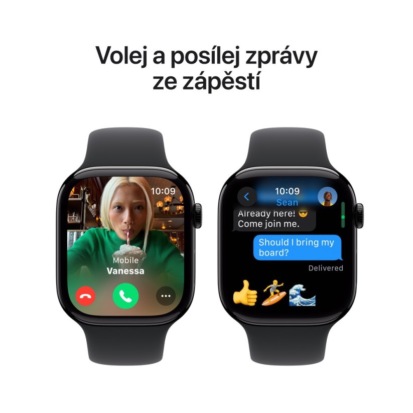 Apple Watch Series 10 42mm klavírně černý hliník s černým sportovním řemínkem M/L