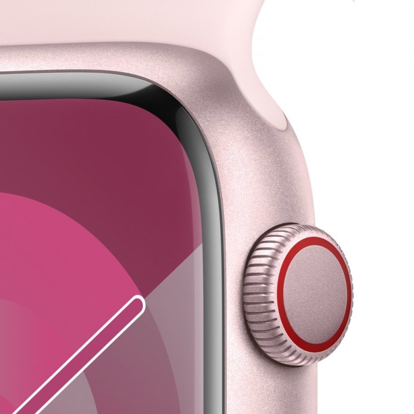 Apple Watch Series 9 Cellular 45mm Růžový hliník se světle růžovým sportovním řemínkem - S/M